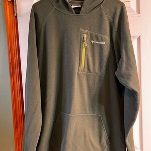 Columbia Olive Green Fleece Hoodie with Yellow Chest Zip sz XL